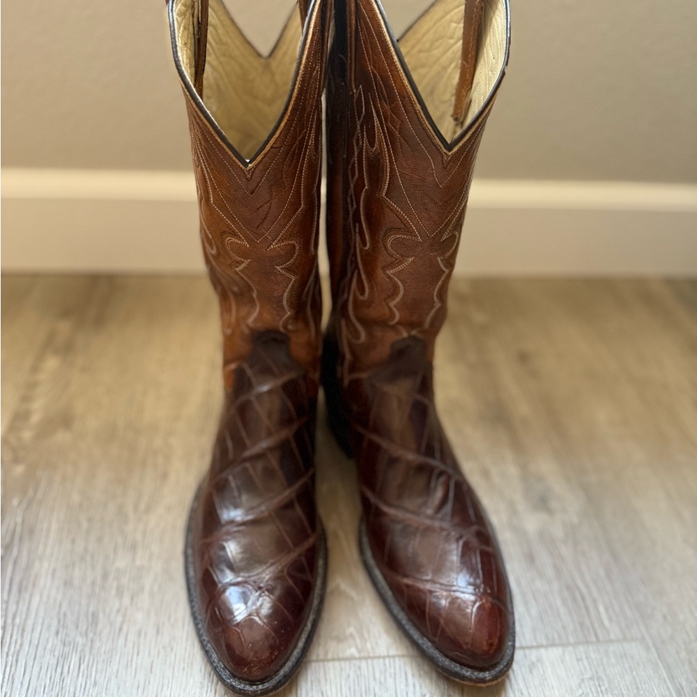 Dan Post Two-Tone Leather Cowboy Boots - Picture 2 of 12